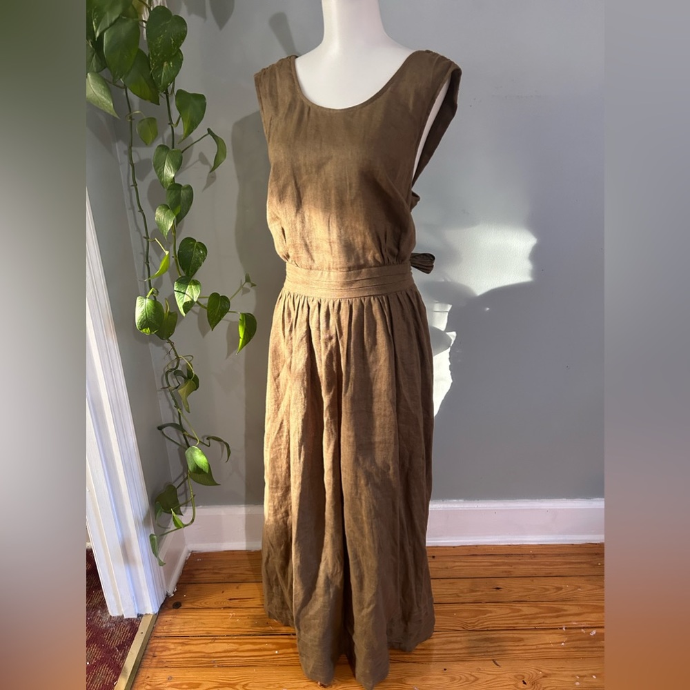 Linennaive Olive Vetiver Cottagecore Apron Dress